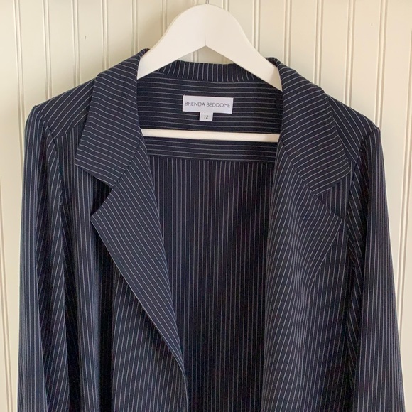Brenda Beddome Navy Pinstripe Blazer with belt - Picture 2 of 6